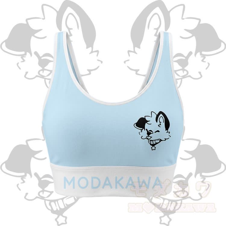 MODAKAWA X popipeko Zunge-raus-Welpen-Grafik Crop Tank Top Sport Top Rock Bikini passendes Outfit - Blaues Oberteil - 4XL - image 5