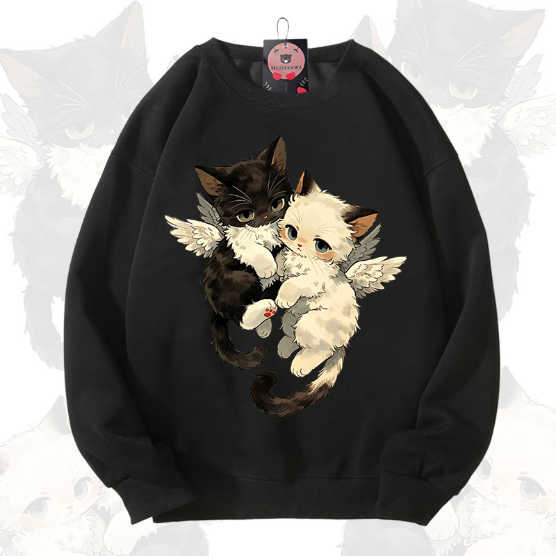 MODAKAWA Katzen-Engel-Grafik-Sweatshirt mit Rundhalsausschnitt - Schwarz - 3XL - image 11