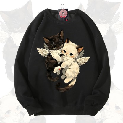 MODAKAWA Katzen-Engel-Grafik-Sweatshirt mit Rundhalsausschnitt - Schwarz - 3XL - image 11