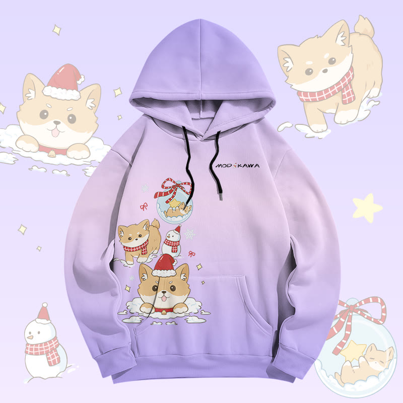 MODAKAWA Pullover-Hoodie mit Farbverlauf und Weihnachtsmotiv „Welpe“ (Allover-Print) - Purple - 8XL - image 2