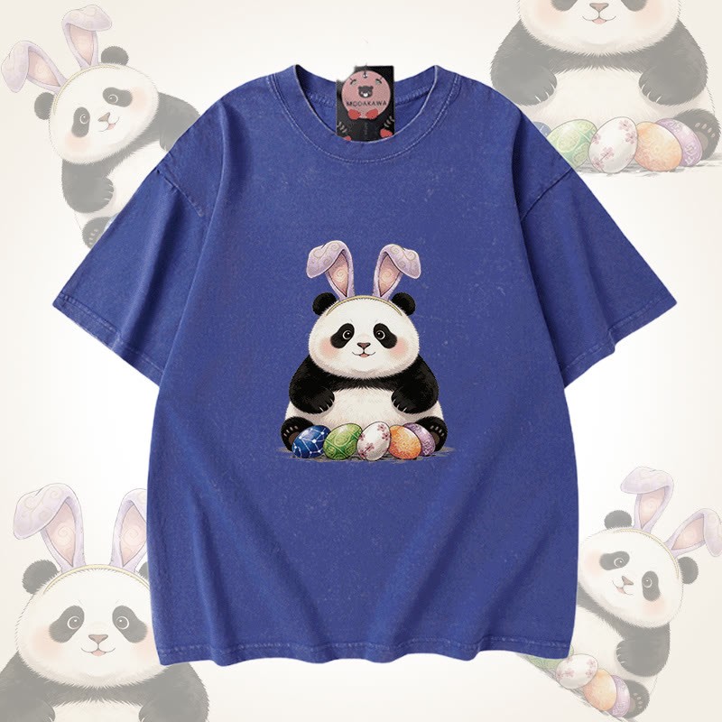 Modakawa Unisex Vintage Washed T-Shirt mit Ostereier-Panda-Motiv - Blue - 5XL - image 3