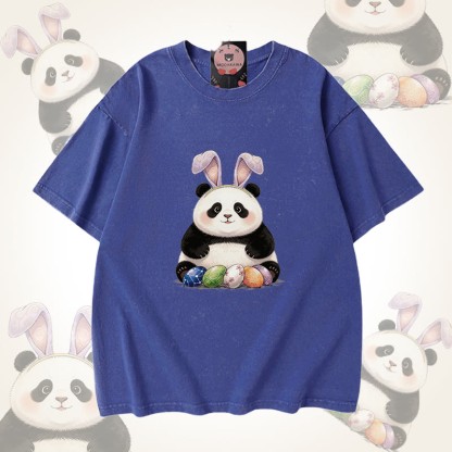Modakawa Unisex Vintage Washed T-Shirt mit Ostereier-Panda-Motiv - Blue - 5XL - image 3