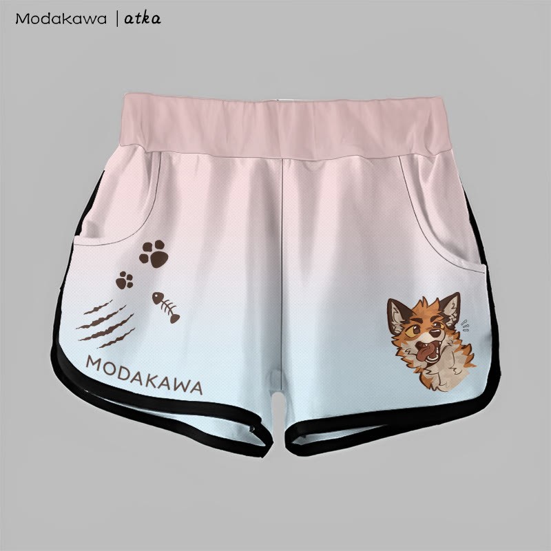 MODAKAWA X atka Gradient Playful Fox Face Graphic Shorts - Pink&Blue - 5XL - image 4