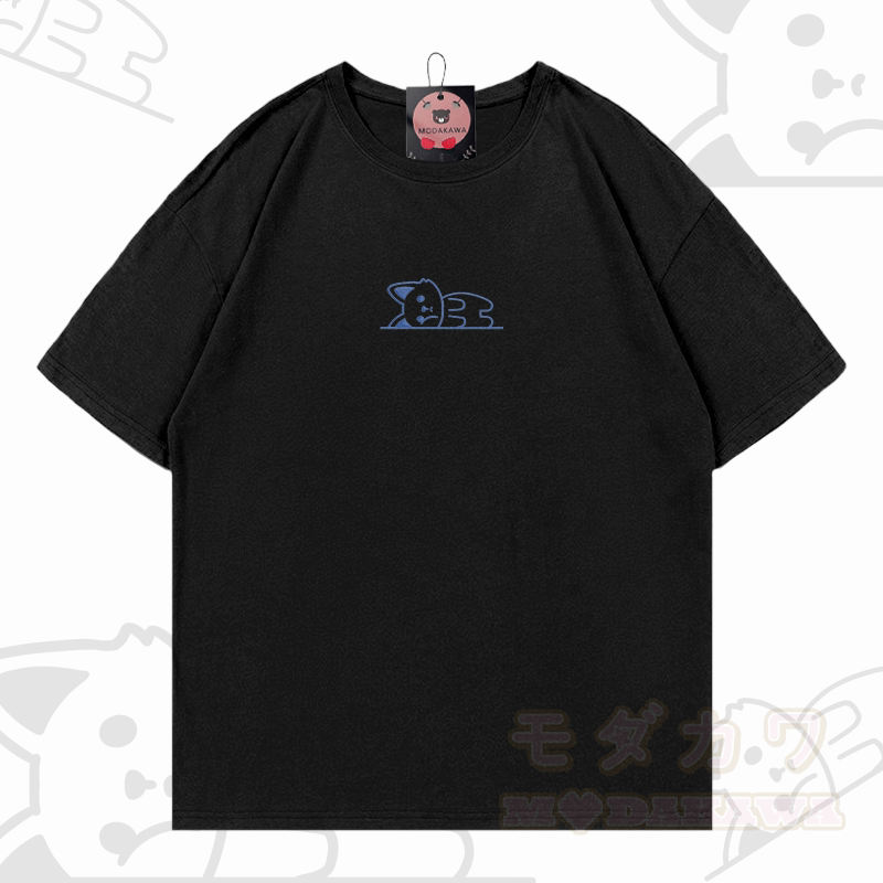 Modakawa-Baumwoll-T-Shirt mit gesticktem liegenden Fuchs - Schwarz - 5XL - image 6