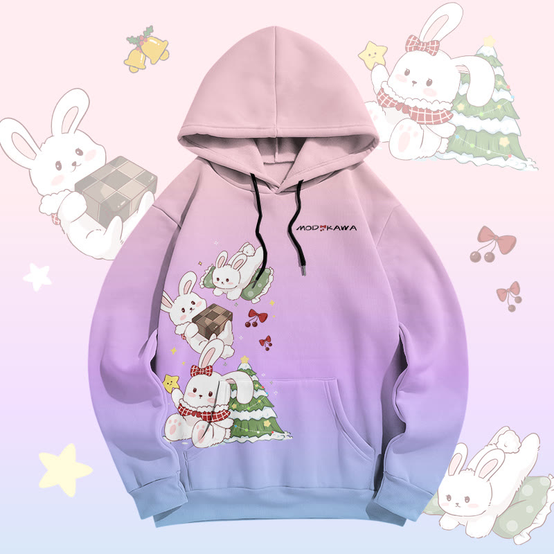 MODAKAWA Pullover-Hoodie mit verspieltem Weihnachtshasen-Print und Farbverlauf - Purple - 8XL - image 2