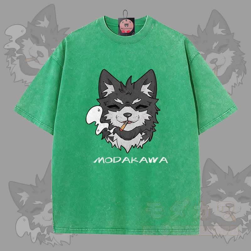 MODAKAWA Koda Smoking Graphic Unisex Vintage Washed T-Shirt - Grün - 5XL - image 3