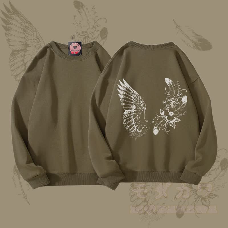 MODAKAWA Unisex-Sweatshirt mit Blumen- und Vogelmotiv - Dunkelkhaki - 5XL - image 3
