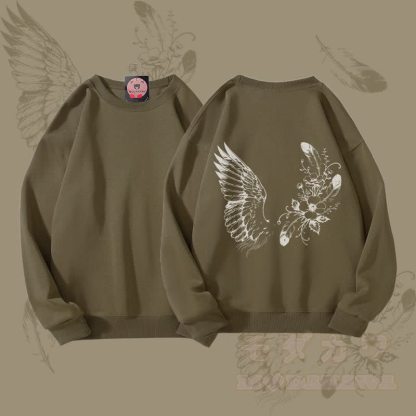 MODAKAWA Unisex-Sweatshirt mit Blumen- und Vogelmotiv - Dunkelkhaki - 5XL - image 3