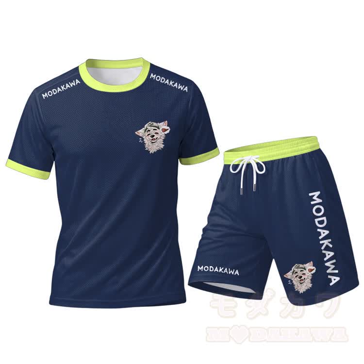 MODAKAWA X atka Fox Wants Meat Grafik Herren Sport T-Shirt mit Kordelzug Shorts passendes Outfit - Blaues Set - 5XL - image 14