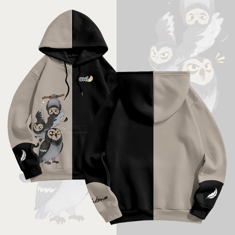 MODAKAWA Pullover-Hoodie mit Eulen-Grafik-Allover-Print - Camel - 8XL - image 2