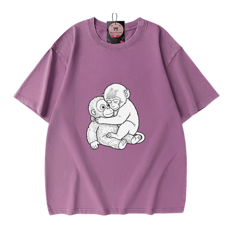 Modakawa Vintage T-Shirt mit Affenmotiv, gewaschen aus 100 % Baumwolle - Purple - 5XL - image 6