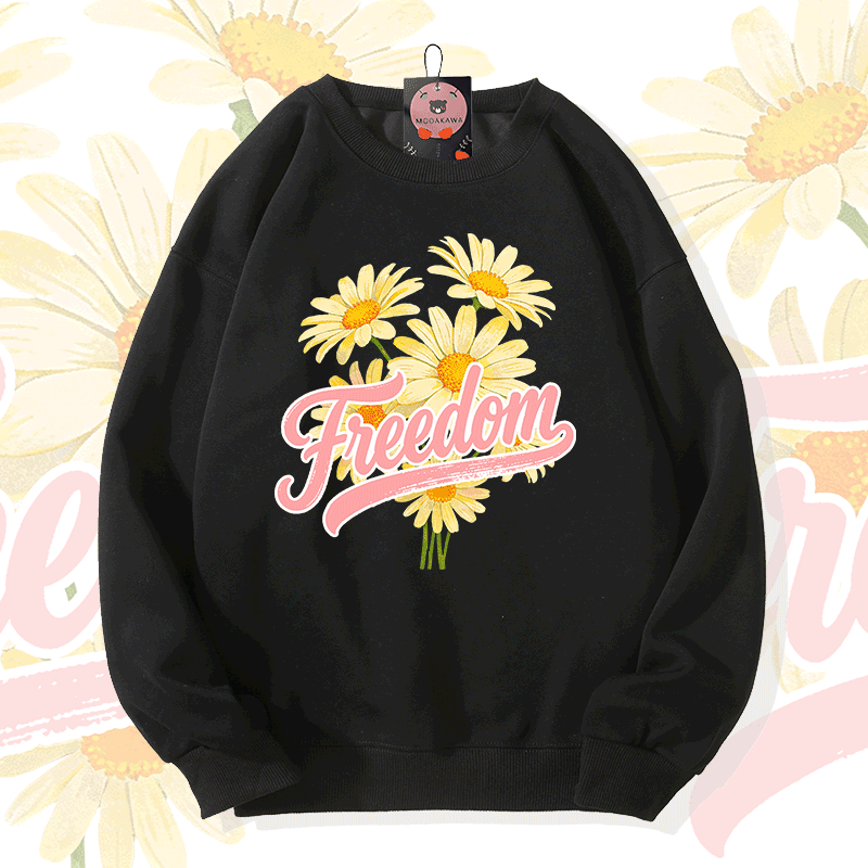 Modakawa Sweatshirt mit FREEDOM-Blumen-Grafik - Black - 5XL - image 2