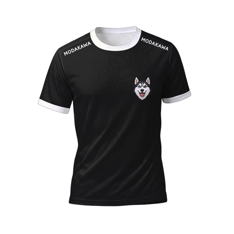 Sport-T-Shirt mit Husky-Motiv, Shorts mit Kordelzug, Modakawa-Partnerlook - Black Top - 5XL - image 4