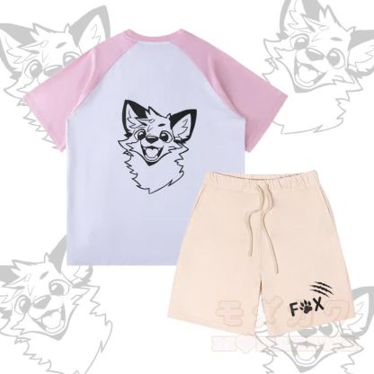MODAKAWA X atka Happy Fox Graphic Farben Block Pocket T-Shirt Shorts passendes Outfit - Satz C - XL - image 3