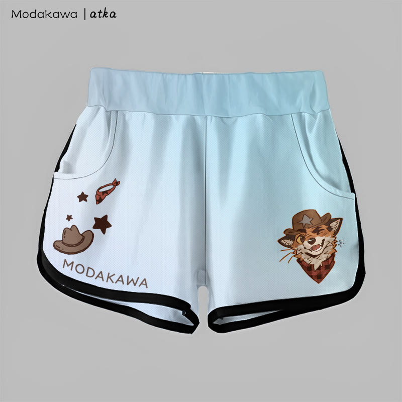 MODAKAWA X atka Gradient Cowboy Fox Winking Graphic Shorts - Blue - 5XL - image 7