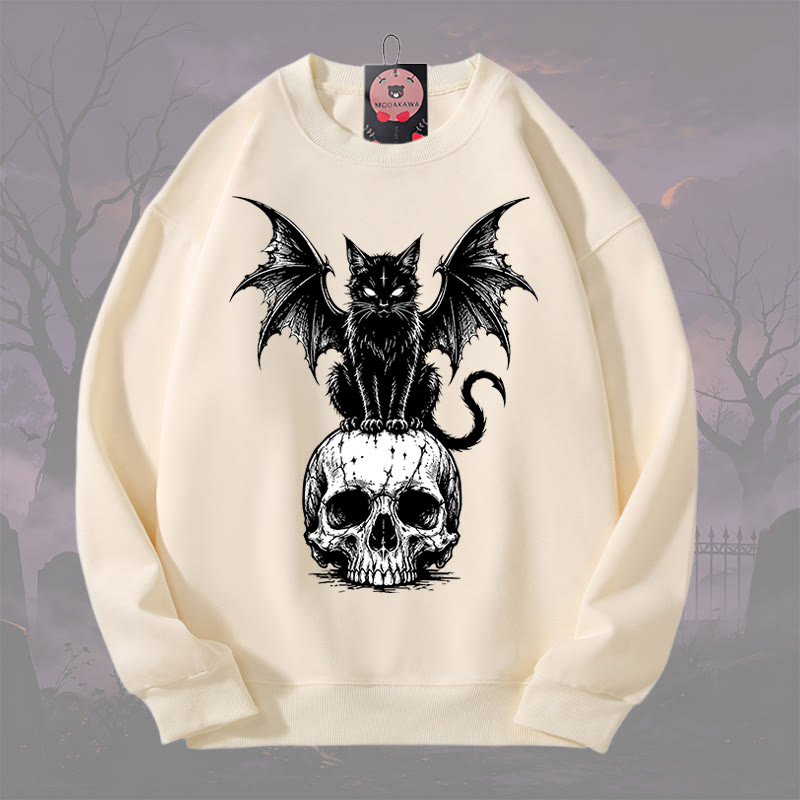 MODAKAWA Katzen-Teufelsschädel-Sweatshirt mit Rundhalsausschnitt - Aprikose - 3XL - image 3