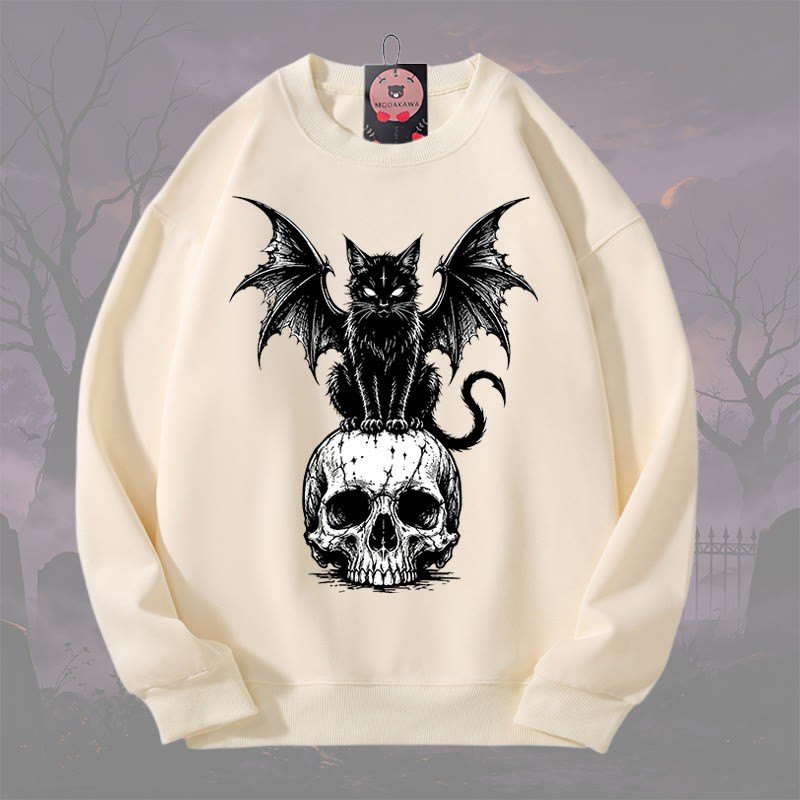 MODAKAWA Katzen-Teufelsschädel-Sweatshirt mit Rundhalsausschnitt - Aprikose - 3XL - image 3