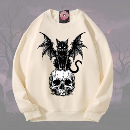 MODAKAWA Katzen-Teufelsschädel-Sweatshirt mit Rundhalsausschnitt - Aprikose - 3XL - image 3