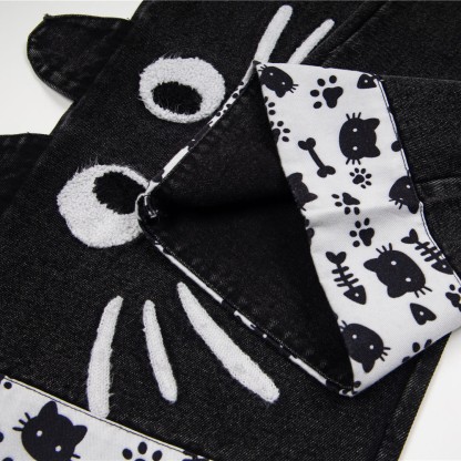 Lässige lange Hose mit Vintage-Katzenstickerei - image 8
