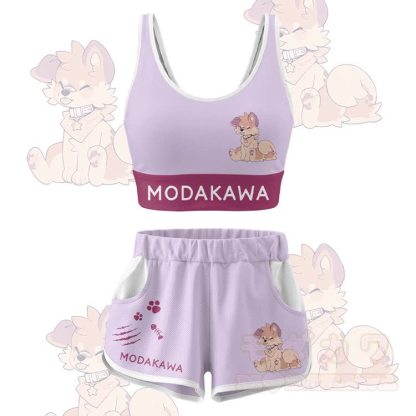 MODAKAWA X popipeko Zunge-raus-Welpen-Grafik Crop Tank Top Sport Top Shorts Bikini passendes Outfit - Lila Set - 5XL - image 13