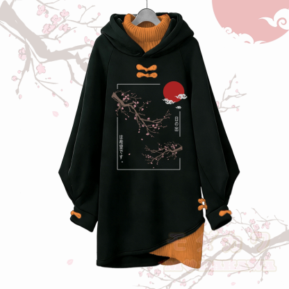 Vintage Kapuzenpullover-Kleid mit Pflaumenblüten-Grafik, Modakawa-Schnalle - Orange - 3XL - image 3