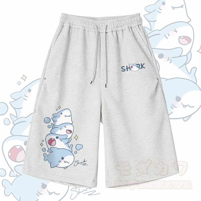 Modakawa Wide Leg Cropped Pants mit Hai-Motiv - Hellgrau A - 2XL - image 6