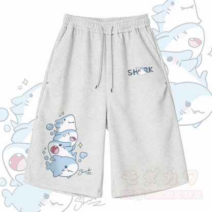 Modakawa Wide Leg Cropped Pants mit Hai-Motiv - Hellgrau A - 2XL - image 6