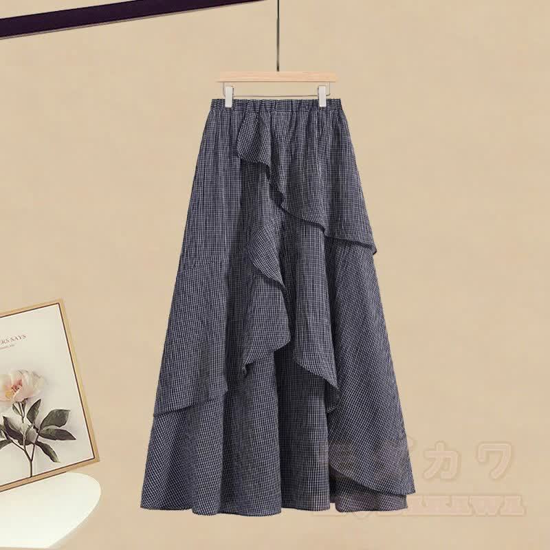 Unregelmäßiges T-Shirt, karierter Rock, passendes Outfit - Rock (Einzeln) - 3XL - image 8