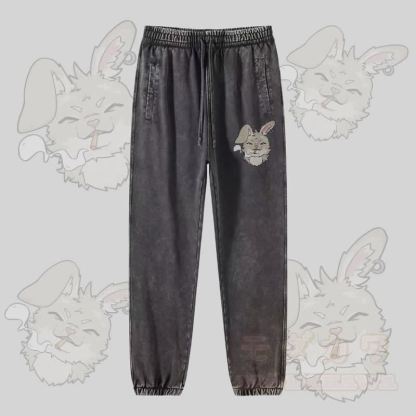 MODAKAWA Smoking Bunny Graphic Vintage Washed Jogger Pants - Dunkelgrau - 2XL - image 4