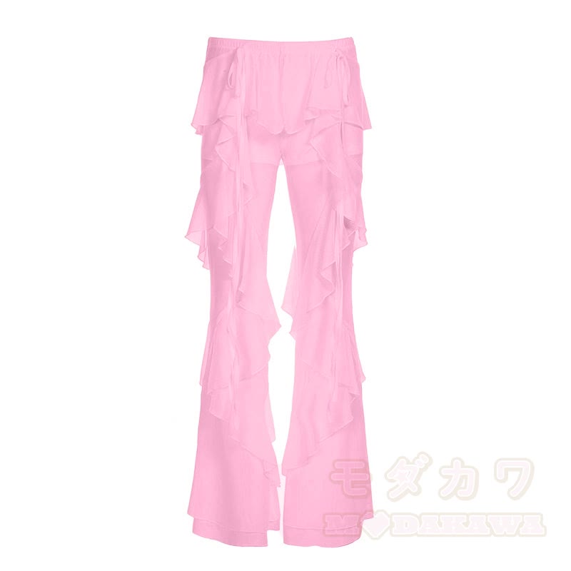 Rüschen-Stufenhose mit weitem Bein - Rosa - XL - image 5