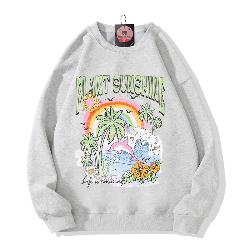 Modakawa Sweatshirt mit Baum- und Meeresprint und Rundhalsausschnitt - Grey - 5XL - image 5