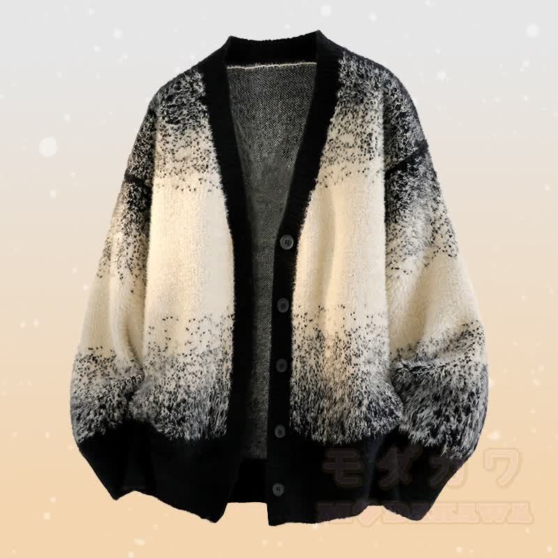 Zweiteiliger Cardigan mit Farbverlauf, Strickjacke, Hosen mit Taschen - Schwarzer Pullover - 3XL - image 7