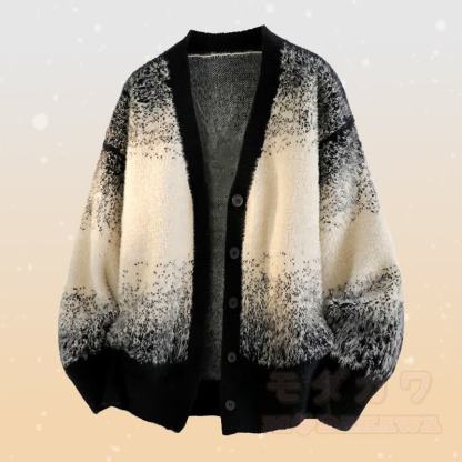 Zweiteiliger Cardigan mit Farbverlauf, Strickjacke, Hosen mit Taschen - Schwarzer Pullover - 3XL - image 7