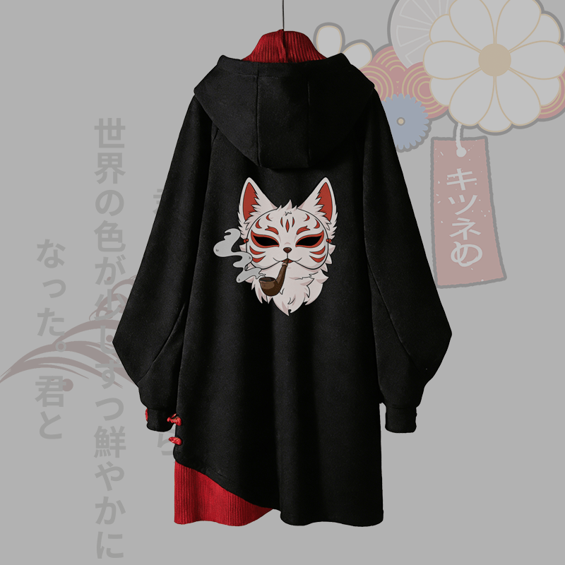 Vintage Kapuzenpullover-Kleid mit rotem Fuchs-Grafik und Schnalle - image 2