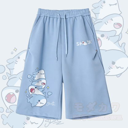 Modakawa Wide Leg Cropped Pants mit Hai-Motiv - Blau A - 2XL - image 2