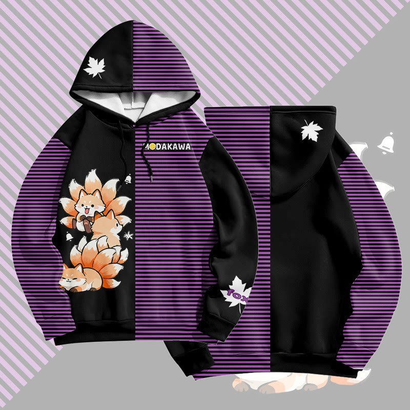 MODAKAWA Pullover-Hoodie mit Allover-Print und Streifenmuster des neunschwänzigen Fuchses - Purple - 6XL - image 3