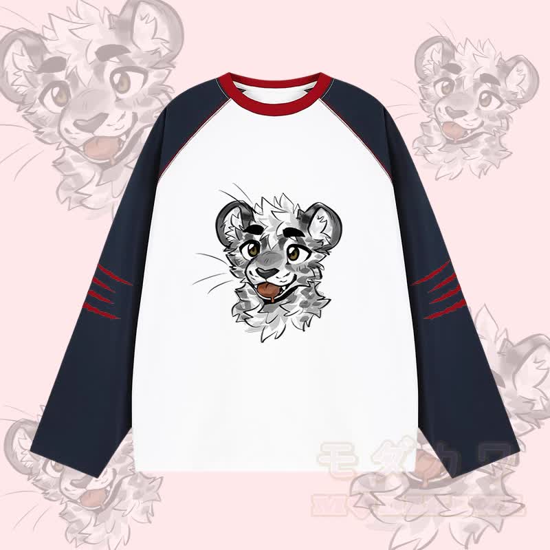 MODAKAWA X atka Cheeky Tiger Face Graphic Farben Block Raglan Sleeve Long Sleeve T-Shirt - Weiß - 2XL - image 3