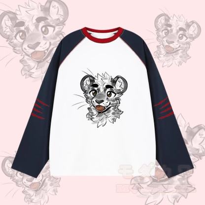 MODAKAWA X atka Cheeky Tiger Face Graphic Farben Block Raglan Sleeve Long Sleeve T-Shirt - Weiß - 2XL - image 3