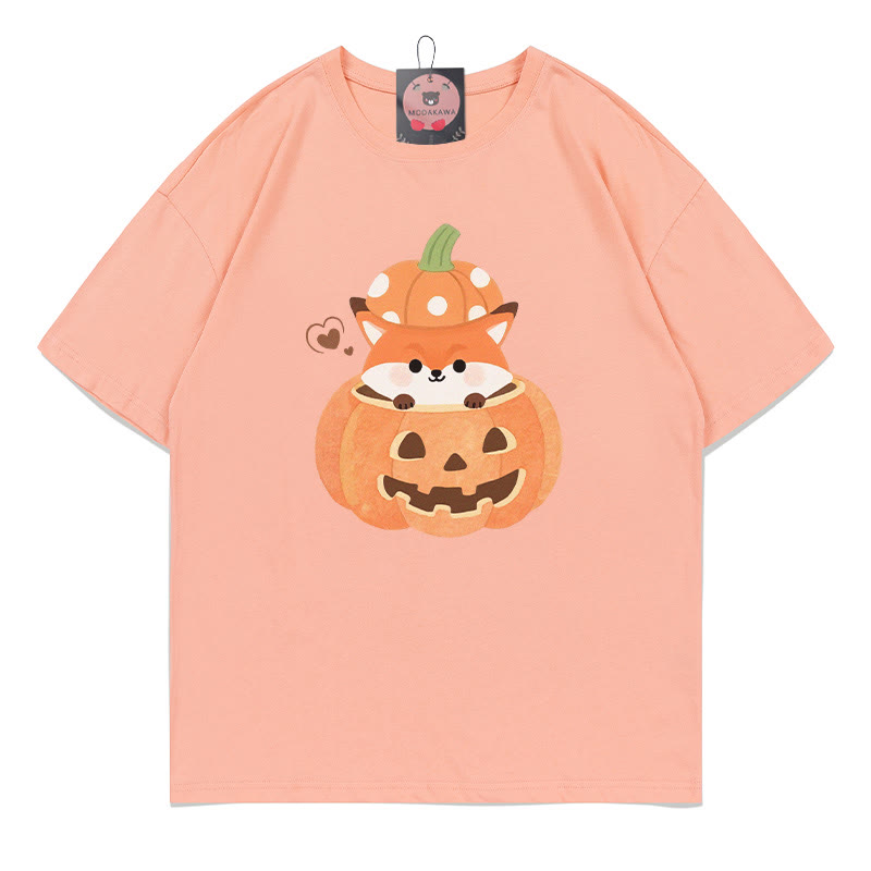T-Shirt mit Kürbis-Fuchs-Print - Peach - 5XL - image 4