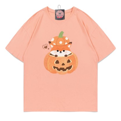 T-Shirt mit Kürbis-Fuchs-Print - Peach - 5XL - image 4