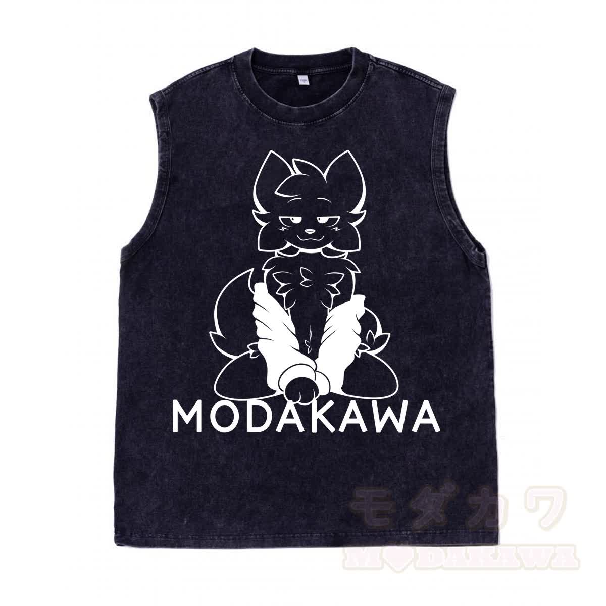 MODAKAWA X zarckets Anime Fox Graphic Unisex Vintage Washed Sleeveless T-shirt - Schwarz - 2XL - image 3