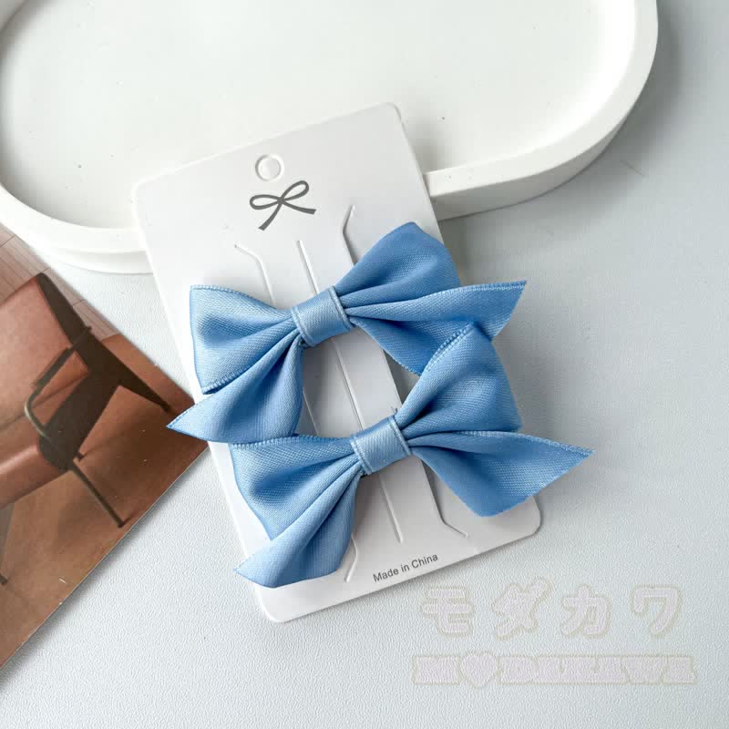 Süßes Paar Haaraccessoires mit Schleifen in einfarbigen Farben - Blau - image 7