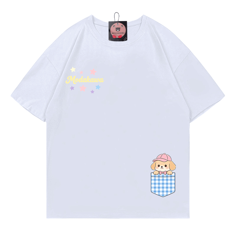 Modakawa T-Shirt mit Pocket Puppy Stars Grafik aus 100 % Baumwolle - White - 5XL - image 5