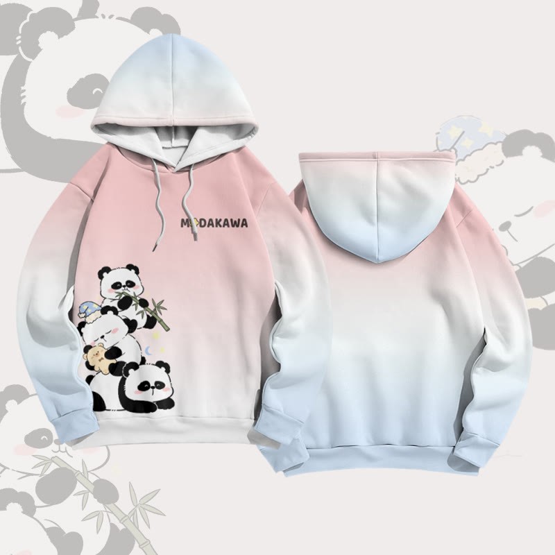 Panda Graphic Modakawa Gradient Pullover Hoodie - Pink - 6XL - image 3