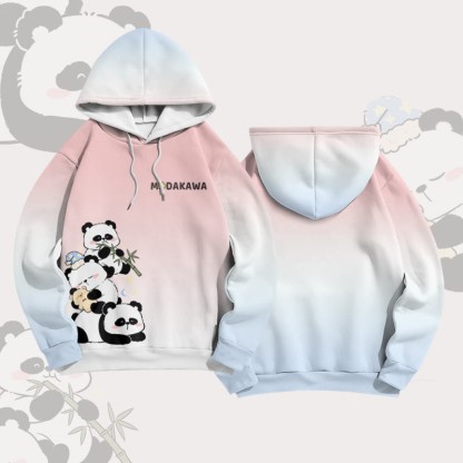 Panda Graphic Modakawa Gradient Pullover Hoodie - Pink - 6XL - image 3
