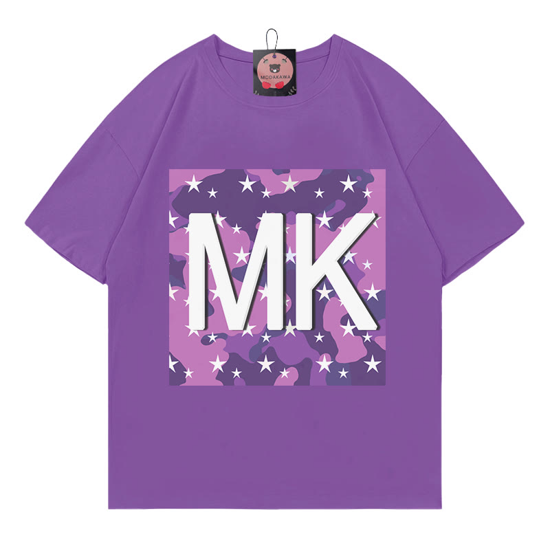 Modakawa T-Shirt mit Camouflage-Stern- und Buchstabenprint - Purple - 5XL - image 5