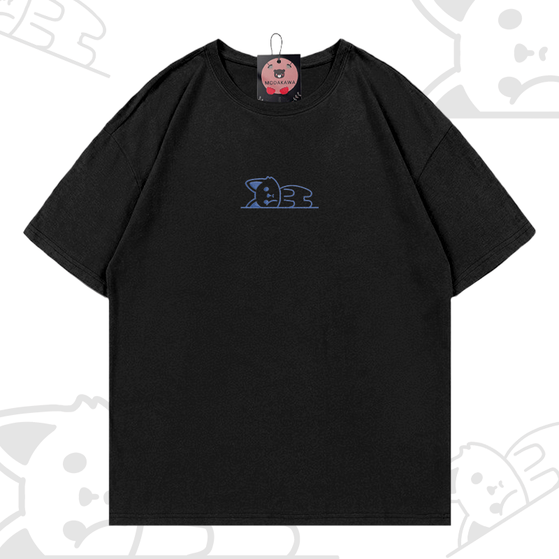 Modakawa-Baumwoll-T-Shirt mit gesticktem liegenden Fuchs - Black - 5XL - image 6