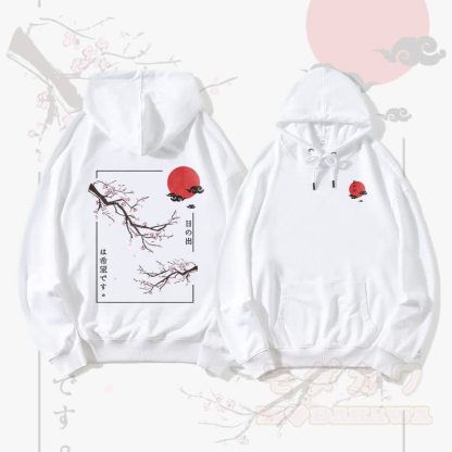 MODAKAWA Streetwear Pullover Hoodie mit Kirschblüten- und Sonnenmotiv - Weiß - 5XL - image 4