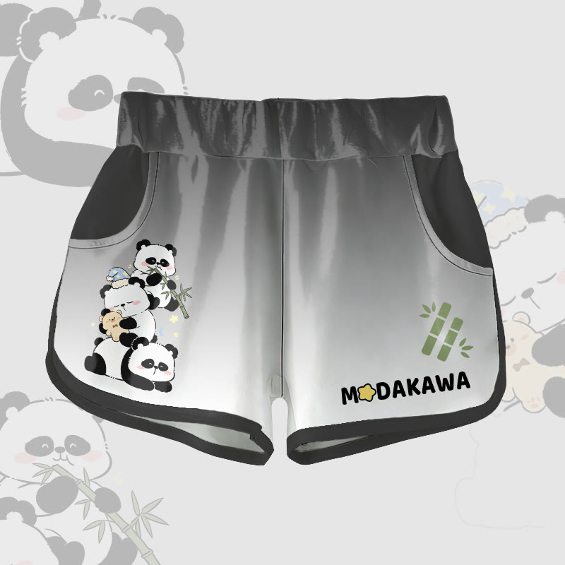 Panda Bamboo Graphic Modakawa Gradient Shorts - Black - 5XL - image 2