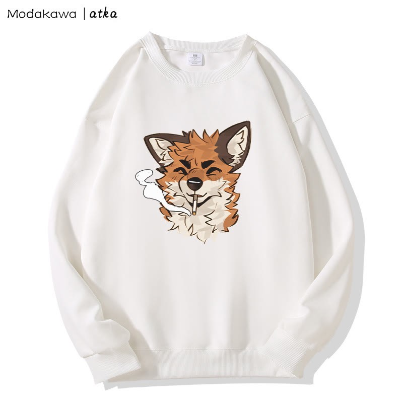 MODAKAWA X atka Fox Smoking Graphic Rundhals-Sweatshirt - White - 5XL - image 4